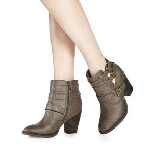 Just Fab Leiland Booties Gray US Sz 8 Block Heel Buckles